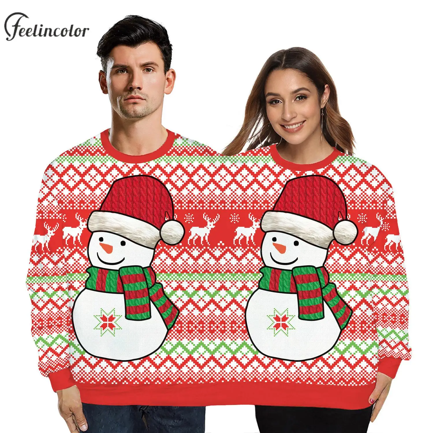 Two Person Christmas Sweatshirt Men and Women 3D Printed Crewneck Pullover Funny Novelty Streetwear Long Sleeve Couple Clothing