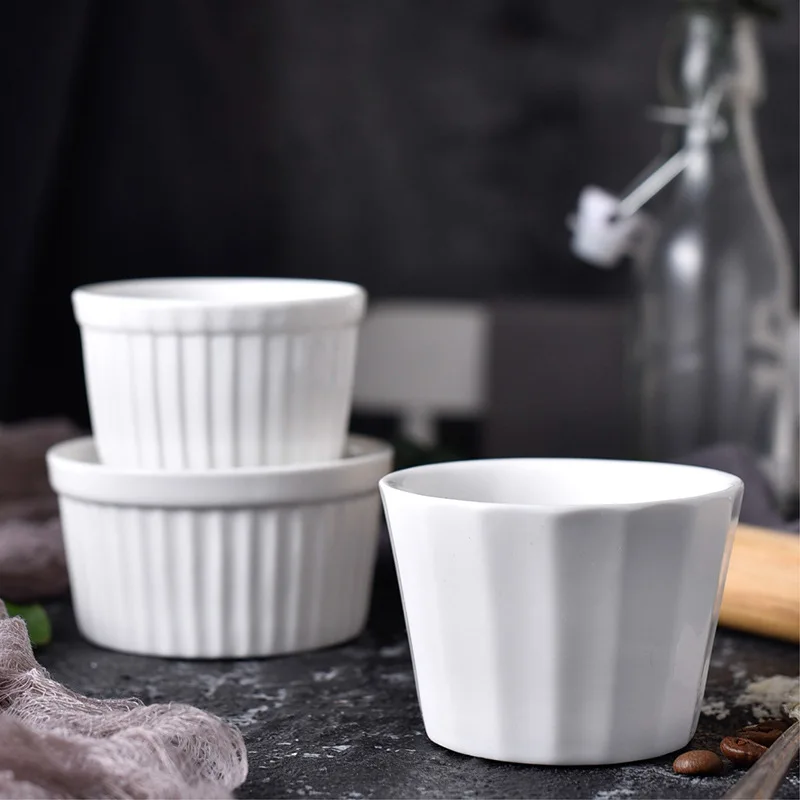 Tigela redonda de cerâmica branca pura, 2.8/3.1/3.7/3.2 polegadas, bolo, sobremesa, tigelas de cozimento, hotel, comida ocidental, utensílios de mesa para uso doméstico