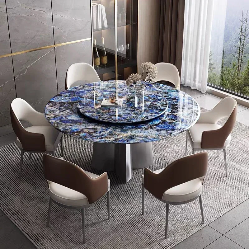 Modern luxury marble round dining table room set with rotating centre for 6 8 10 chairs dinning tables sets chair furniture home