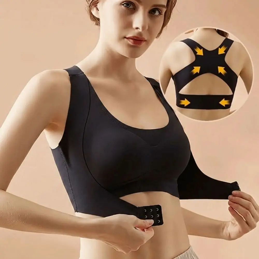 Lingerie Front Closure Posture Corrector Bra Cross Back 2 in 1 Wireless Underwear Shockproof Push Up Seamless Bra Fitness