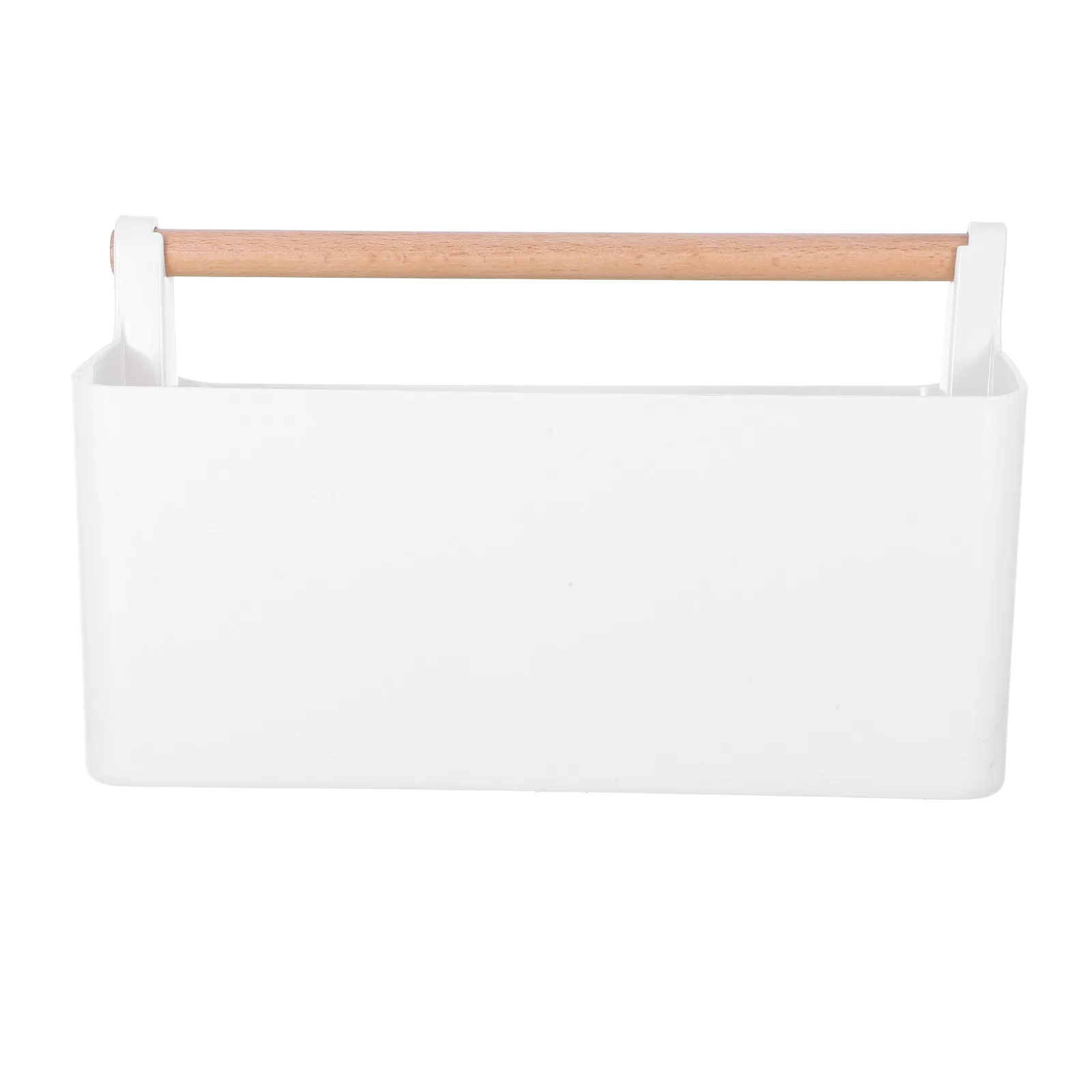 Portable Art Supply Basket with Comfortable Handle PP Wood Material Fully Assembled Adjustable Grids for Makeup Brushes Craft
