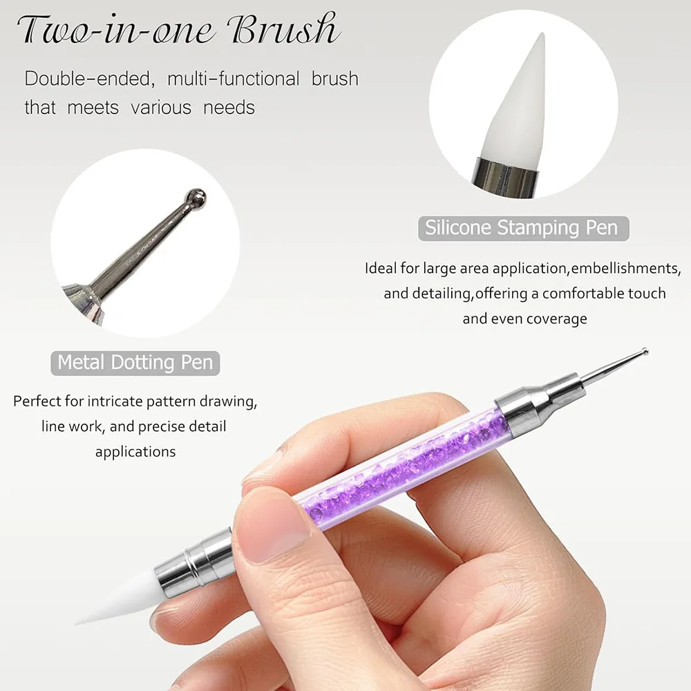 5종 세트 양면 네일 아트 펜 멀티 플라워 만들기 실리콘 브러쉬 아크릴 라인스톤 핸들 조형 도트 페인팅
