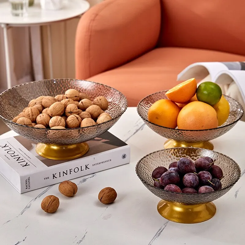 PET Fruit Plate With Base Hammered Pattern Tall Bar Living Room Fruit Plate Transparent Creative Fruit Plate Food Grade Snack