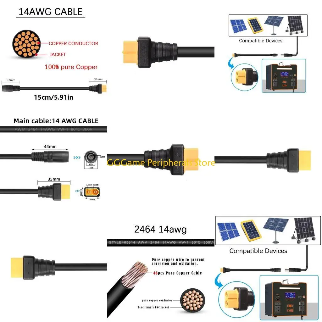 

U55B XT60 Male Female to DC8020 Female Adapter Cable 14AWG for Solar Panel Power Stations