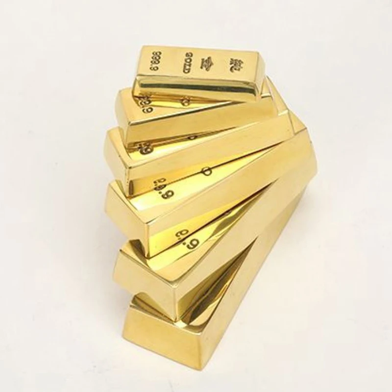 1Pcs Pure Copper Imitation Gold Bar Fake Gold Bar Ingot Brass Car Ornaments Solid Props Gold Bullion Copper Home Decor