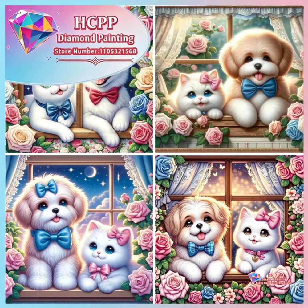 Hund Katze Tier Rose Diamant-Malerei-Set Quadratische Runde Diamanten 5D DIY Mosaik Handgemachte Kunst Einzigartiges Exquisites Geschenk Handwerk Heimdekoration