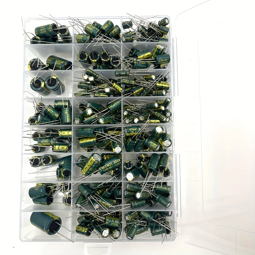335Pcs Aluminum Electrolytic Capacitor Kit 24Values 10V-400V Capacitors Assortment Kit 2.2UF 22UF 10UF 47UF 100UF 470UF 1000UF
