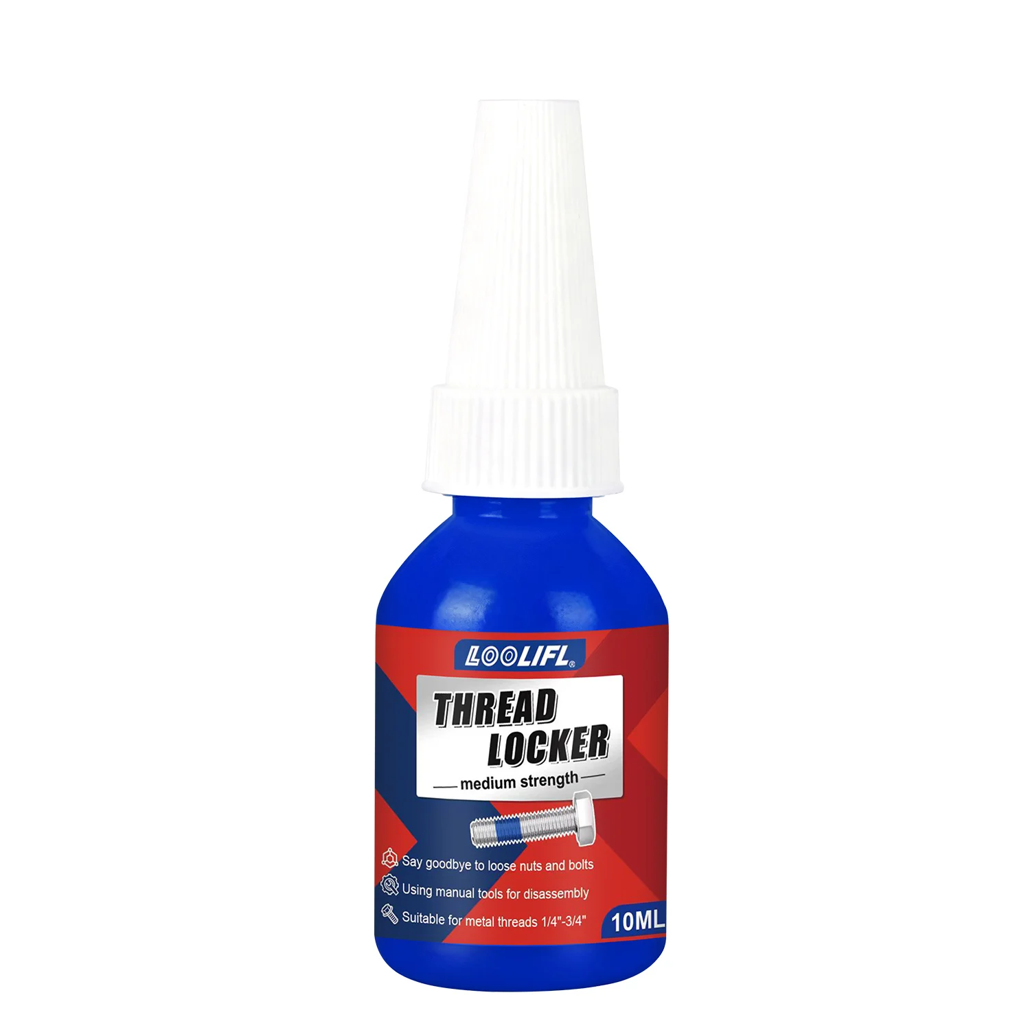 LOOLIFL Schraubensicherungskleber Blau Rot Mittelstark Hochfester Anti-Lose-Gewindedichtstoff Metallbolzen-Sicherungskleber 10ml 50ml