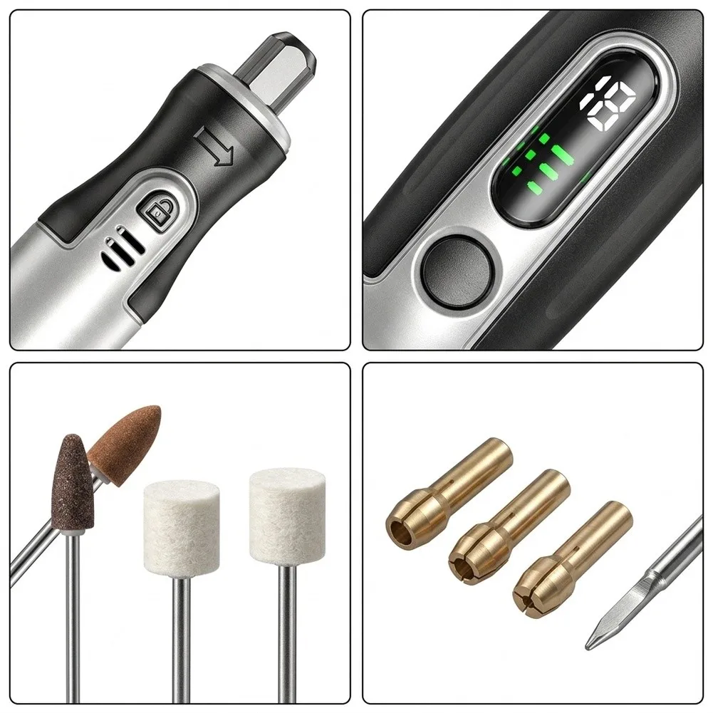 Cordless Electric Rotary Tool Kit USB Rechargeable Engraving Pen With Grinding Polishing Drilling Accessories For DIY Metal Wood