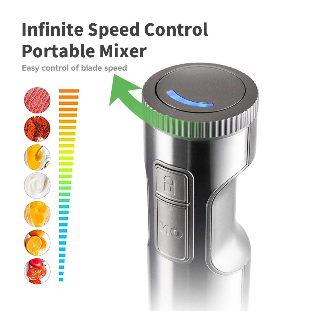 خلاط غمر يدوي 4 في 1، خلاط طعام قوي من الفولاذ المقاوم للصدأ، كوب خلط 700 مل، معالج 500 مل، خفق