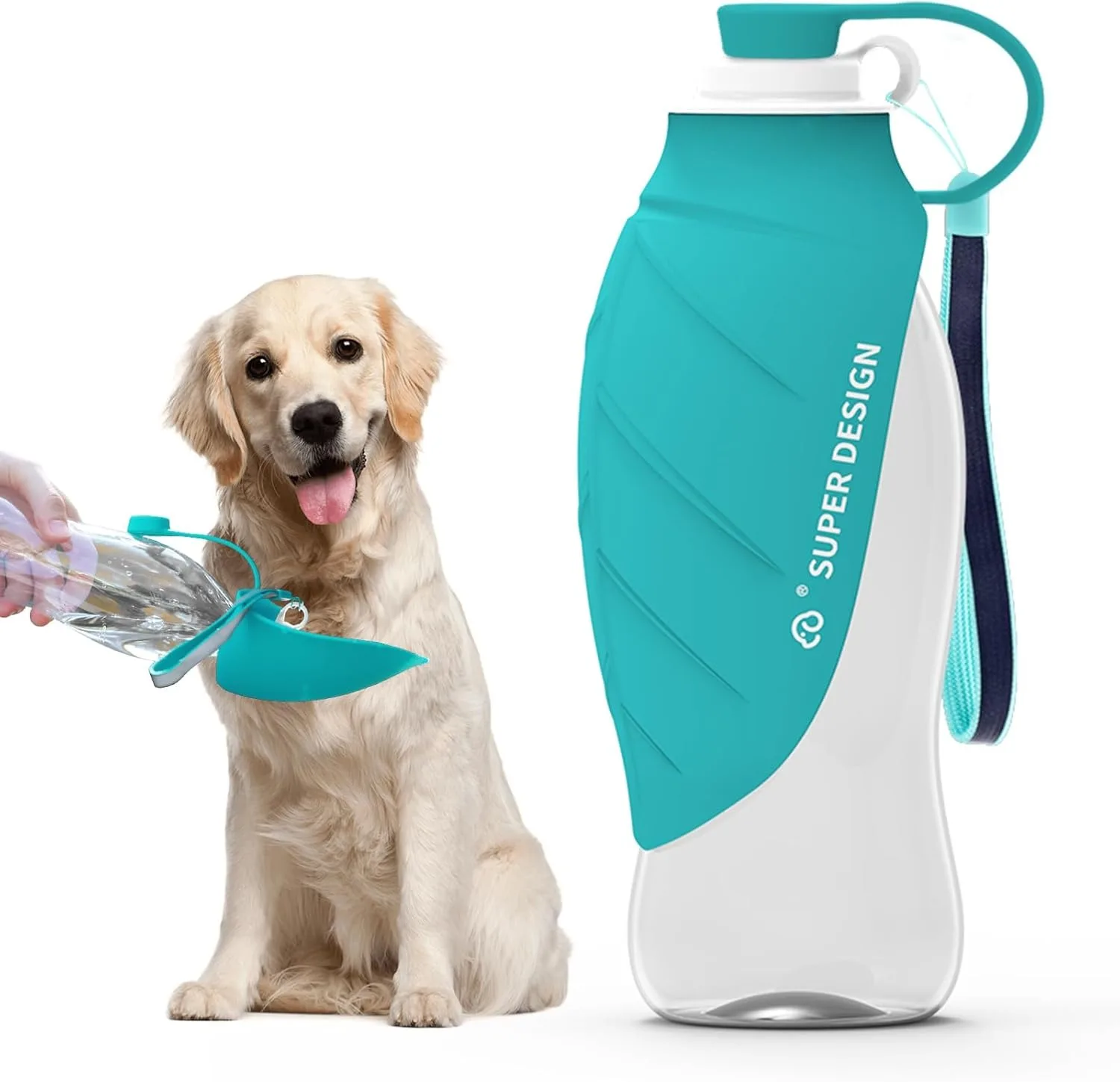 196オンス携帯用犬用ウォーターボトル、小型犬から大型犬用、漏れ防止、犬用旅行用、夏用反射ハンドストラップ、シリコンアクセサリー