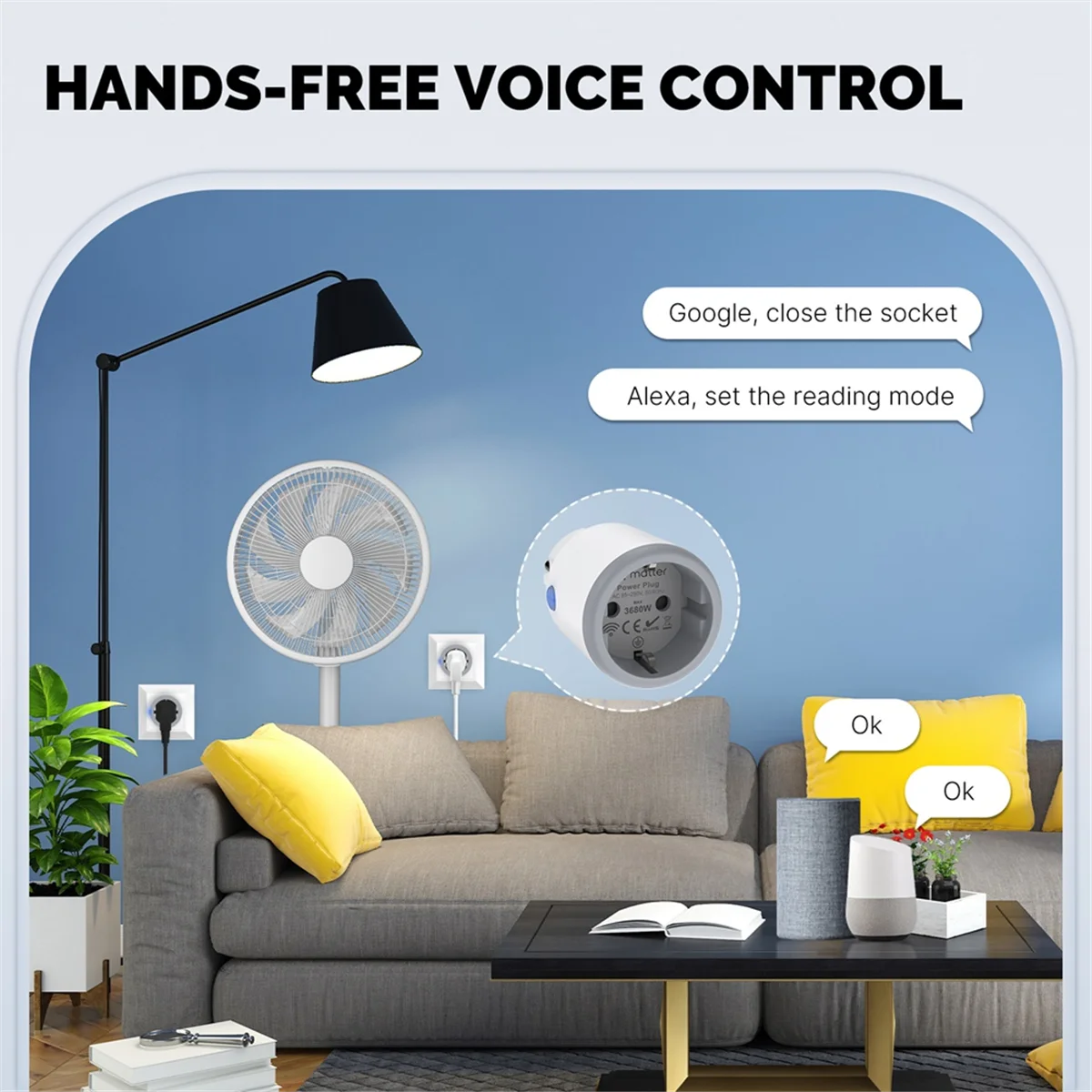 A56XA 2Pcs 16A Smart Plug Matter Wi-Fi Socket with Energy Monitor Function Work with for Homekit Google Home Alexa EU Plug