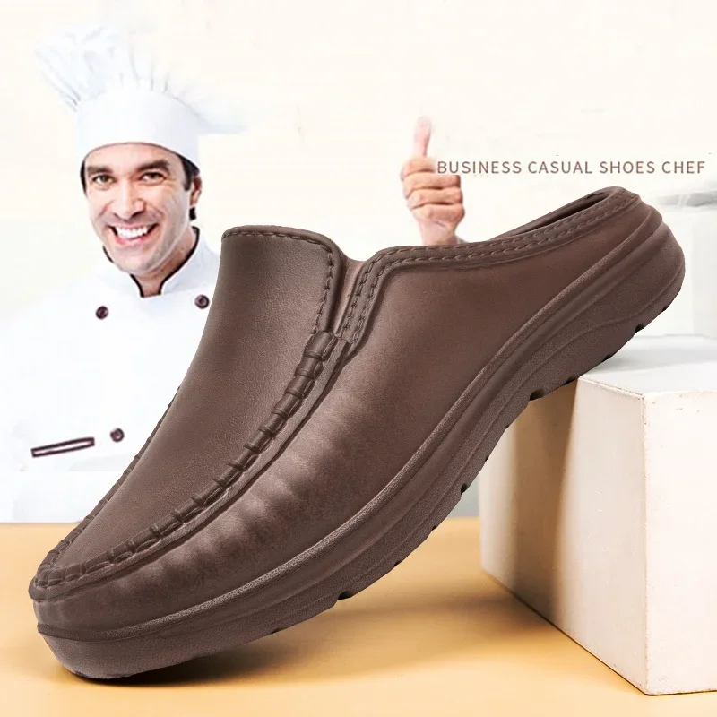 Waterproof Oil-proof Men Chef Shoes Kitchen Mens Casual Shoes Half Slippers Loafers Breathable Soft EVA Work Shoes Walking Shoes
