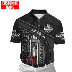 Personalized Name Mechanic 3D All Over Printed Mens Polo Shirt Summer Short Sleeve t-shirt Street Casual POLO shirt tops WK12