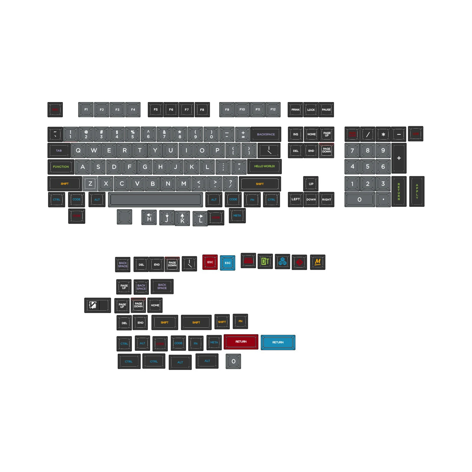 Oblivion SA V2,Keycap Set for Mechanical Keyboard,SA Profile,ABS,Glazed Legends,Eclipse Style,Git Symbols for Programmers