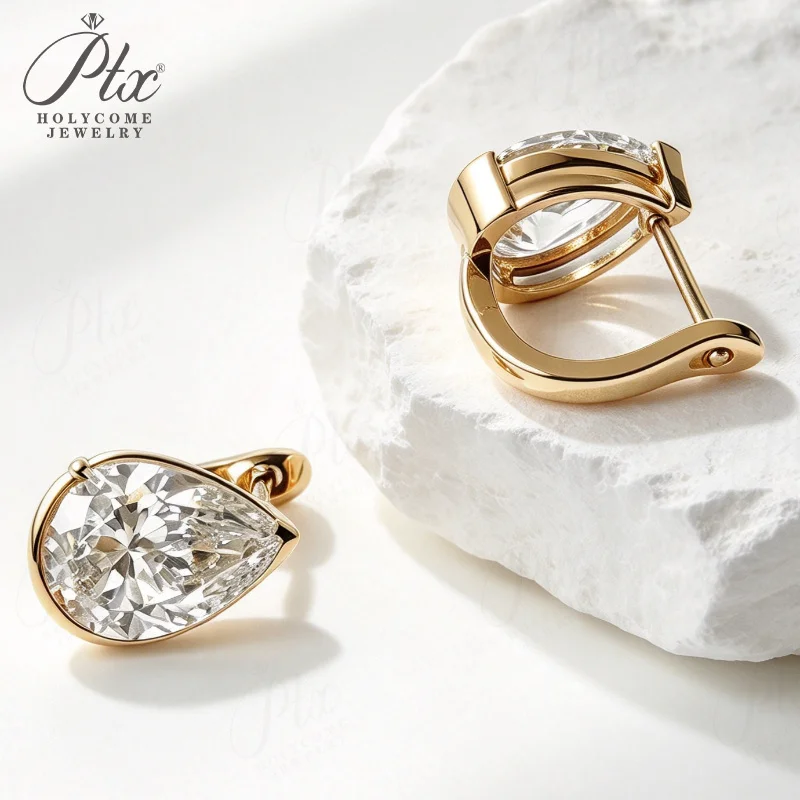 2CT 4CT Pear Cut Lab Grown Diamond Dangle Huggie Earrings S925 Silver 10K 14K 18K Gold Option Women Wedding Fine Jewelry for Her