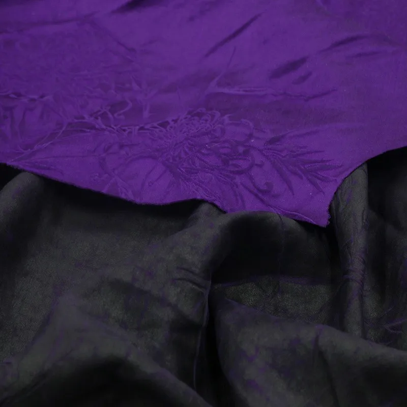 

Blue light purple 28 momme rice satin jacquard intangible cultural heritage Zen New Chinese-style cheongsam and Hanfu