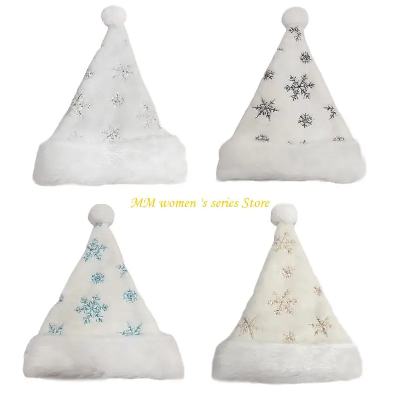 Q39C Soft Plush Christmas Hat Unique Snowflake Embroidery Hat Elegant Unisex Hat