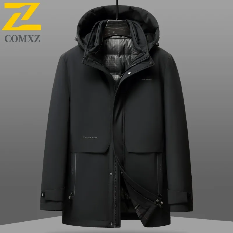 COMXZ Mens Down Jacket Classic Hooded Commuting Office Lightweight Parka Fashion Hiking Travel Warm Autumn Winter Padded Jacket