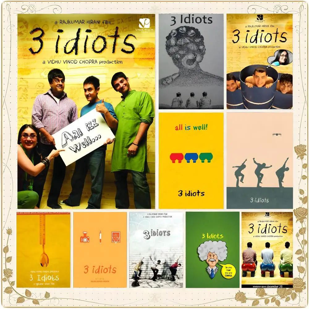 Film Comedy Drama 3 Idiots Poster Framed Wall Art Painting for Living Room Interior Decor and Gift Options