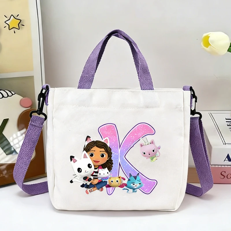 

Gabbys Dollhouse Kids Canvas Handbag Cartoon Letter A-Z Girl Student Crossbody Bookbag Shoulder School Bag Children Satchel
