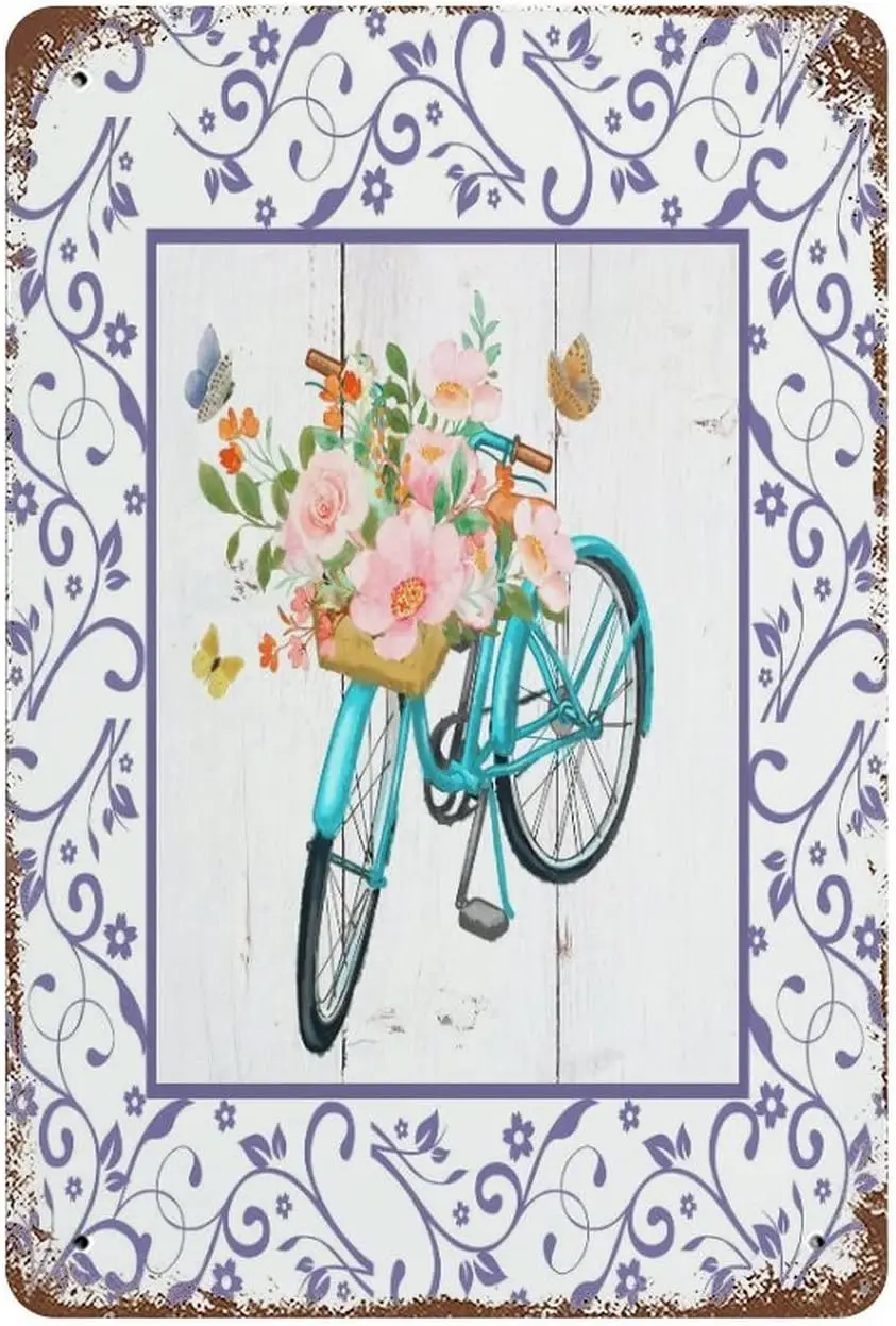 Butterfly Aluminum Sign Watercolor Bicycle Flower Retro Tin Signs Kitchen Metal Tin Sign Wall Home Decor Bar 12