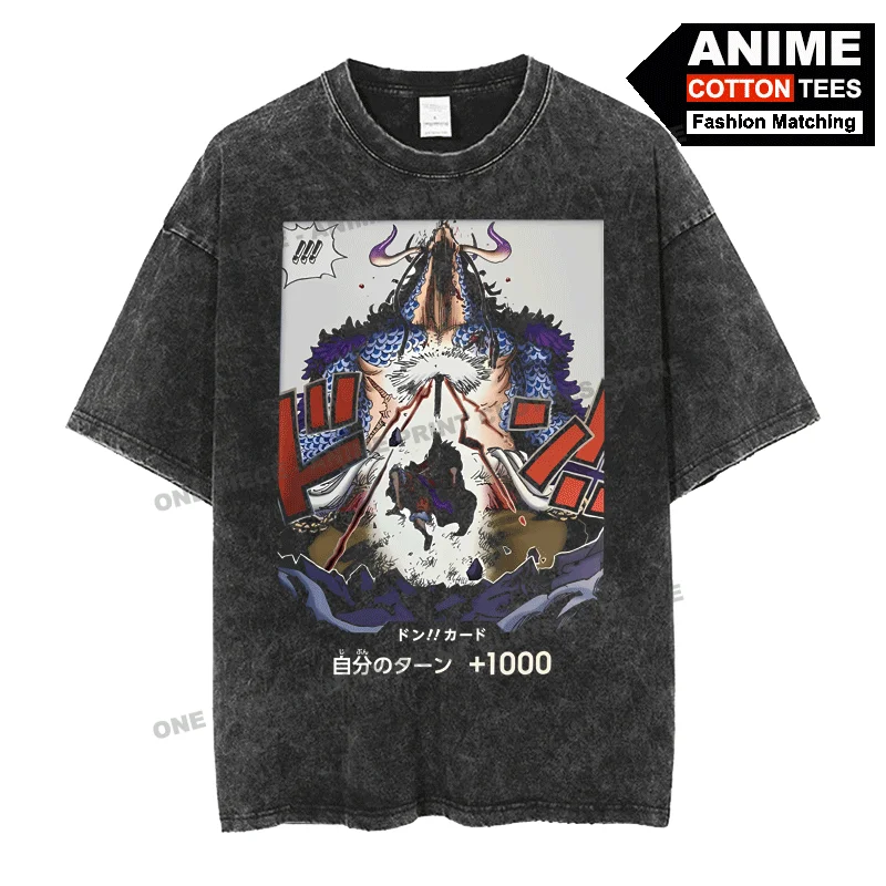 

Anime Peripheral Clothing ONE PIECE - Kaidou & Luffy Cover Print T Shirt Street styl Men Women Short Sleeve Cotton Loose Tees