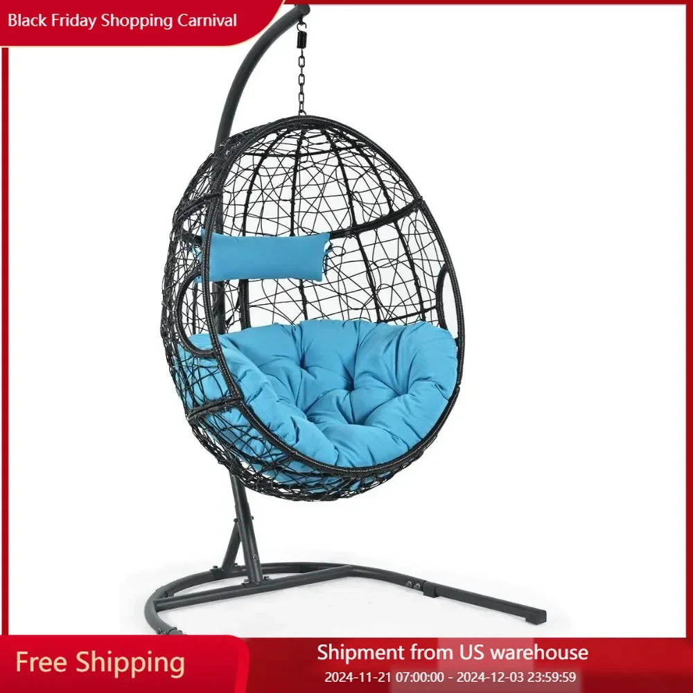 Hanging Egg Chair, Hammock Chair with Soft Seat Cushion & Pillow, Multifunctional Hanging Chairs for Outdoor Indoor