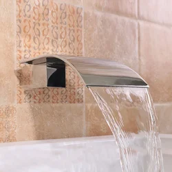 Solid Brass Bathtub Waterfall Square Basin Sink Faucet Wall Mounted Bathroom G1/2'' Silver Basin Faucet Tub Shower Faucet