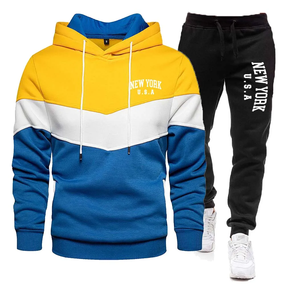 New York U.S.A City Hooded Sweatshirt +Drawstring Pants 2 Pieces Sets Tracksuit Spring Men and Women Sport Brand Hoodies Running