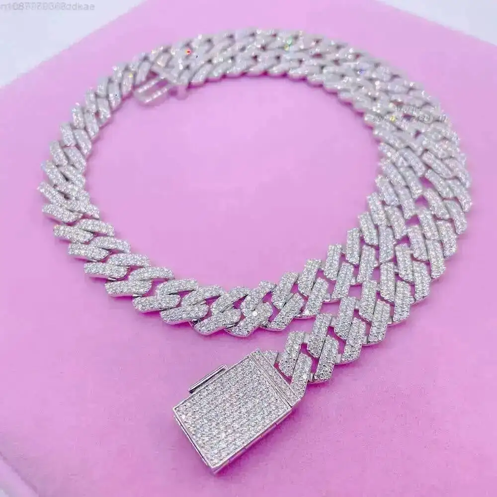 

Ожерелье из стерлингового серебра 925 пробы на заказ, 12 мм, 2 ряда, бриллиантовая кубинская цепочка с звеньями, Vvs, муассанит, первоначальное ожерелье, кубинская цепочка