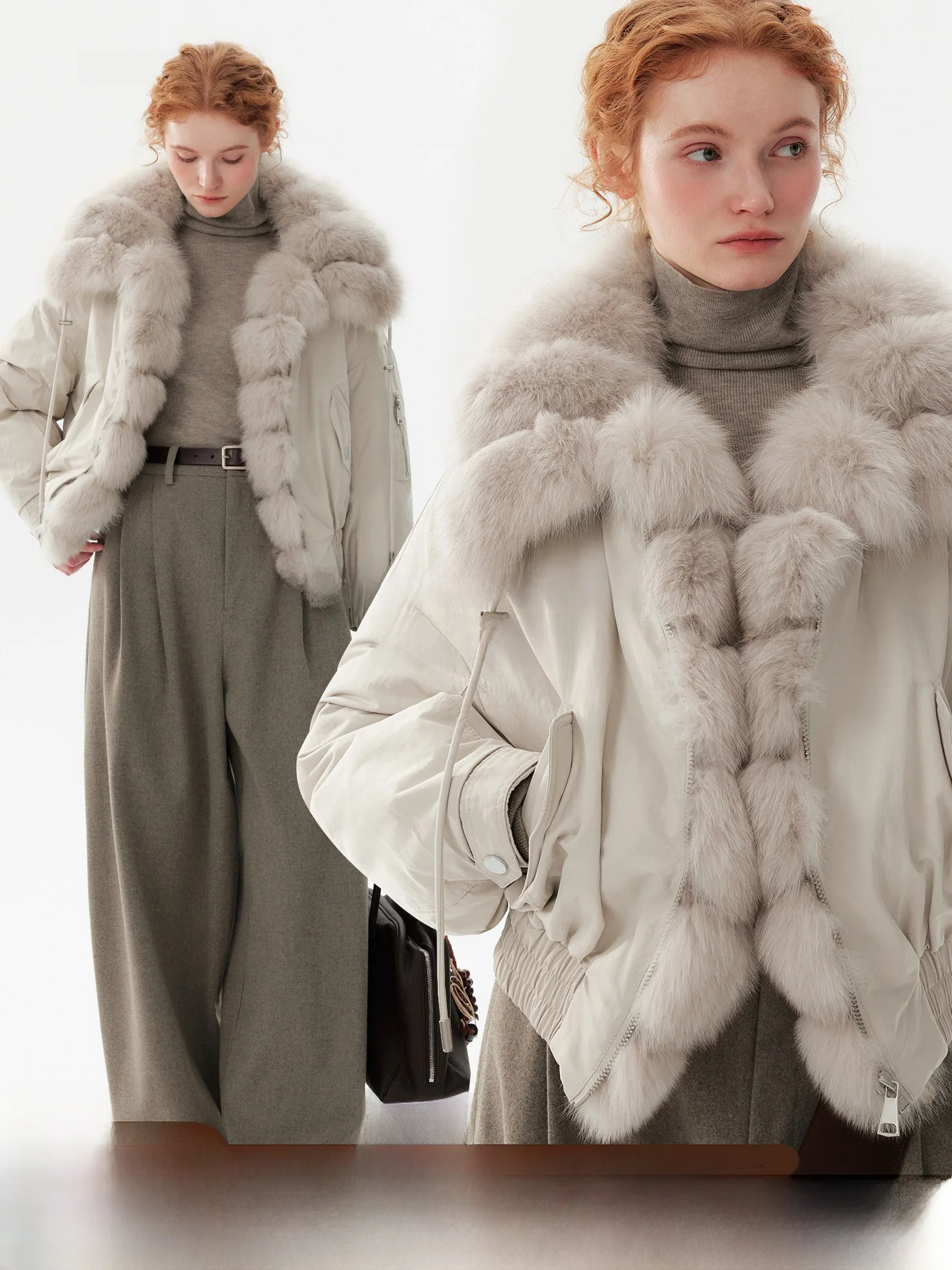 

plus Size Detachable Fur Collar down Jaet Women's Winter 90 White Du down Fur Coat Parka ort Zipper Closure Commute...