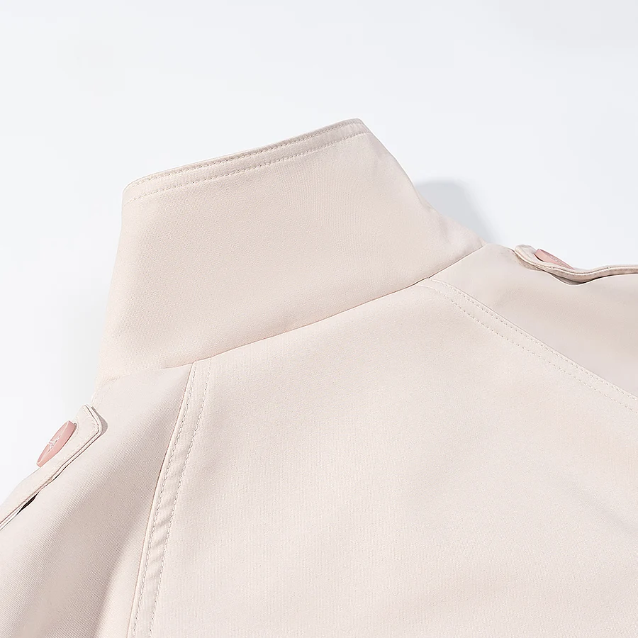 Lässige Rosa Doppelreihige Jacke für Damen, Schicker Stehkragen, Lange Ärmel, Taillengürtel, Frühjahrs-Mantel für Täglichen Arbeitsweg und Streetwear – Detail 8
