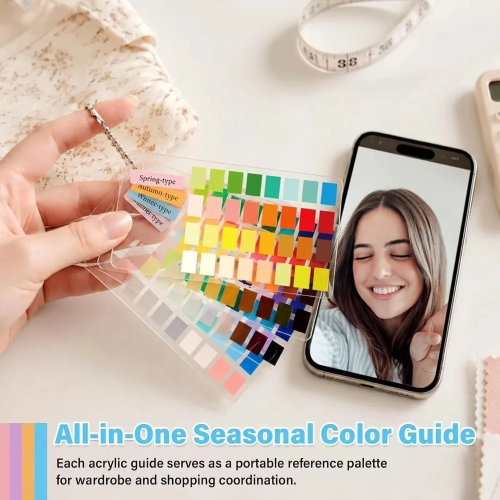 Acrylic Color Analysis Palette Cards 4-Season Color with Ball Chain Color Selection Cards Color Quick Reference Cards
