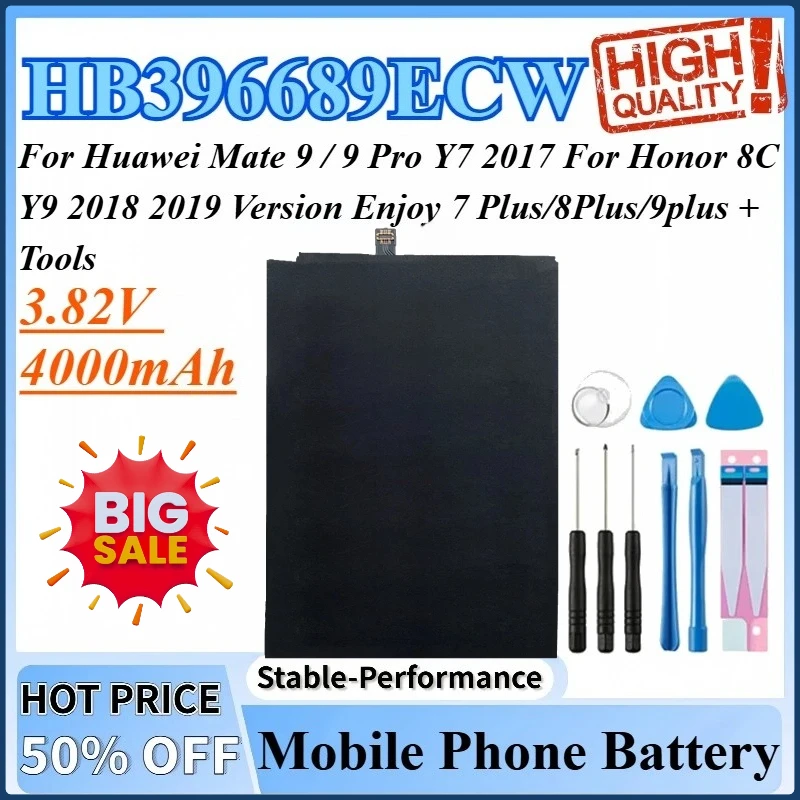 

Аккумулятор HB396689ECW 3,82 В, 4000 мАч для Huawei Y7 2017 Mate 9/9 Pro для Honor Y9 2018 2019 8C версии Enjoy 7 Plus/8Plus/9plus