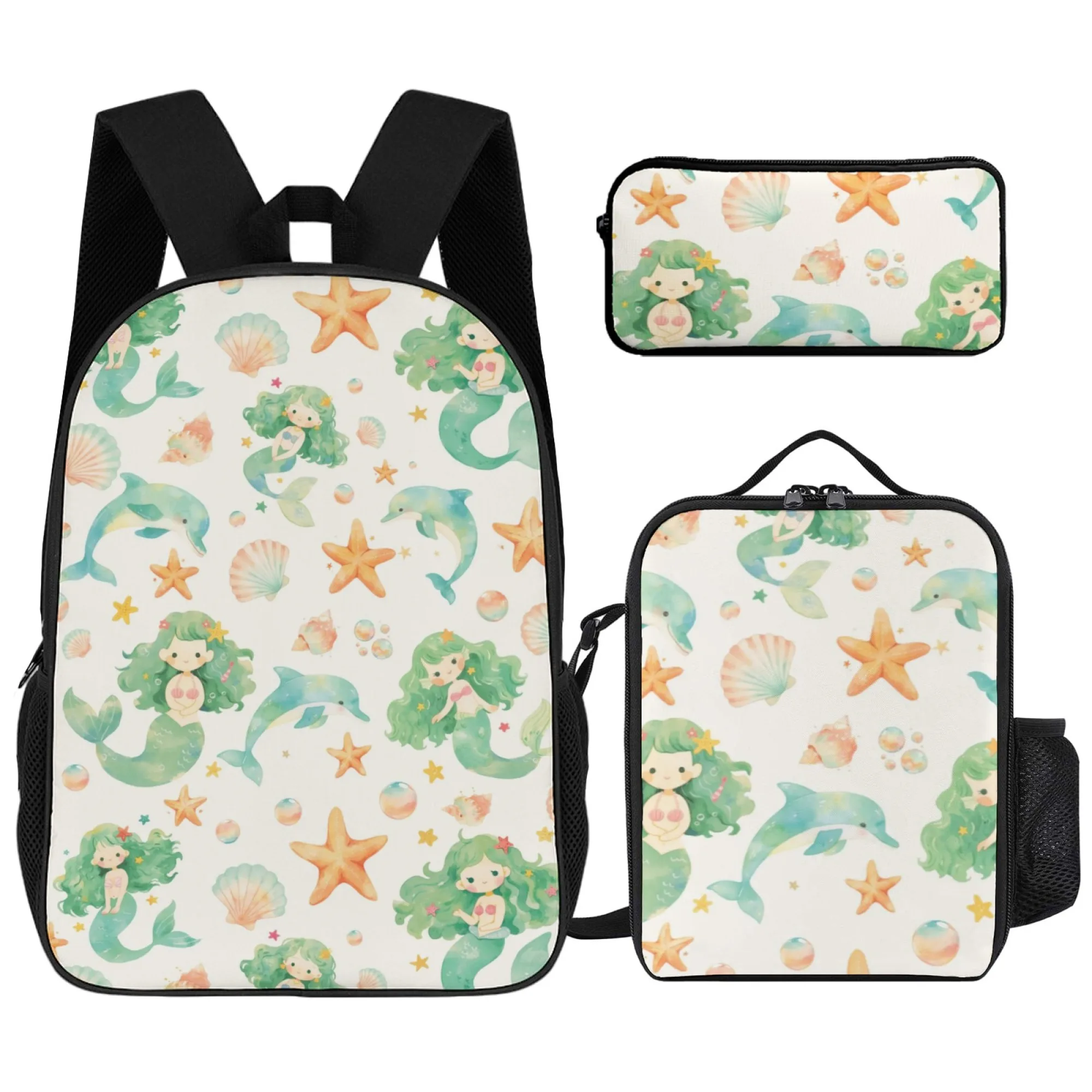 

16in cartoon printed backpack&lunch box&pencil case three piece set, lightweight material easy to wipe, suitable for school use