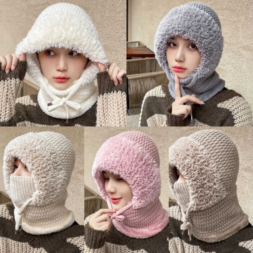 Versatile Velvet Cycling Face Cover Warm Ear Protection Knitted Hat Windproof Big Head Thickened Women's Cap Unisex