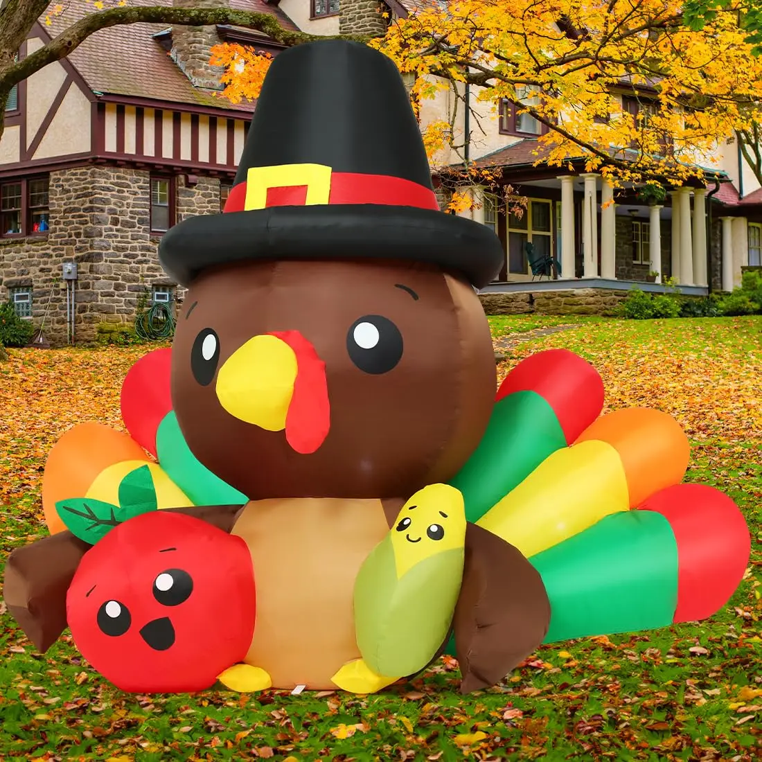 6.3 FT Blow up Turkey with Tail Feathers, Thanksgiving Turkey Inflatable Outdoor Thanksgiving Decorations with LED Lights