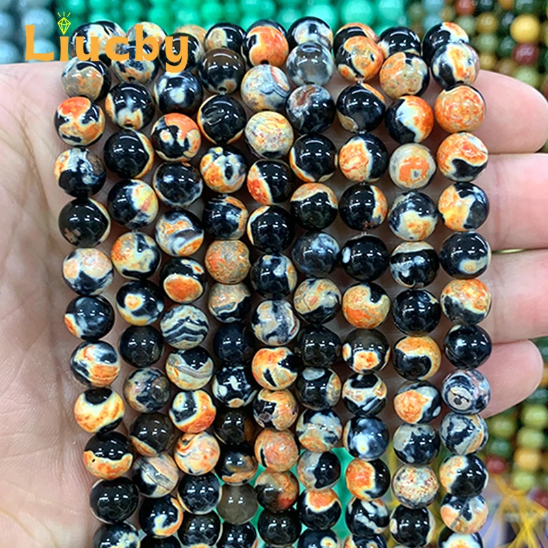 Natürliche, rissige Traumdrachen-Achatperlen in Orange, glatte Perlen für Schmuckherstellung, DIY, beliebtes Armband, 15 Fuß Strang, 6/8/10 mm