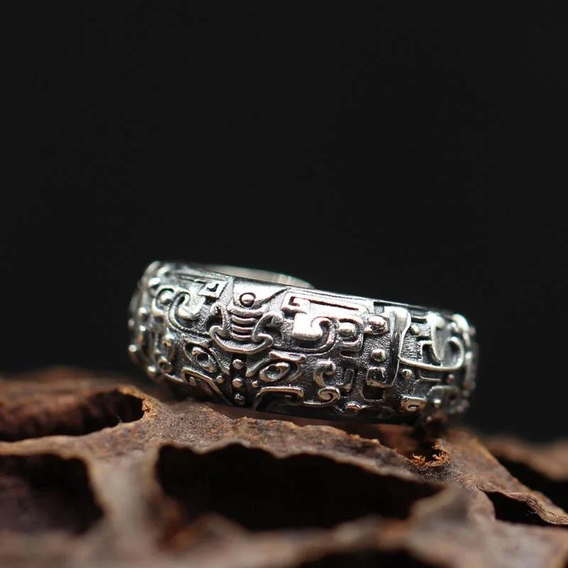 Creative Chinese Style Vintage Faceted Divine Beast Gluttons Mens Rings Virile Domineering Charming Ring Banquet Jewelry