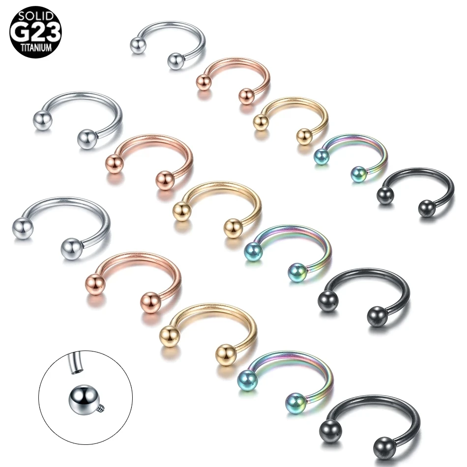 10Pcs G23 Titanium Ball Spike Horseshoe Ring Internal Thread&Extermal Thread Nose Hoop Septum Ear Helix Cartilage Eyebrow Ring