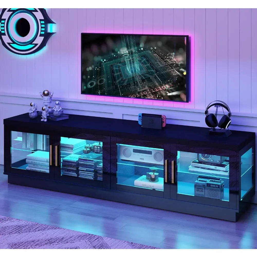 71IN LED TV Stand for 85/80/75inch TV,High Glossy Modern TV Stand for Living Room,Wooden Farmhouse TV Stand,TV Entertainment