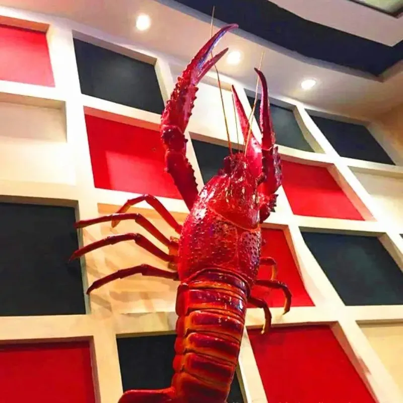 Fiberglass Shiny Shrimp Statue Realistic Marine Animal Store Decor