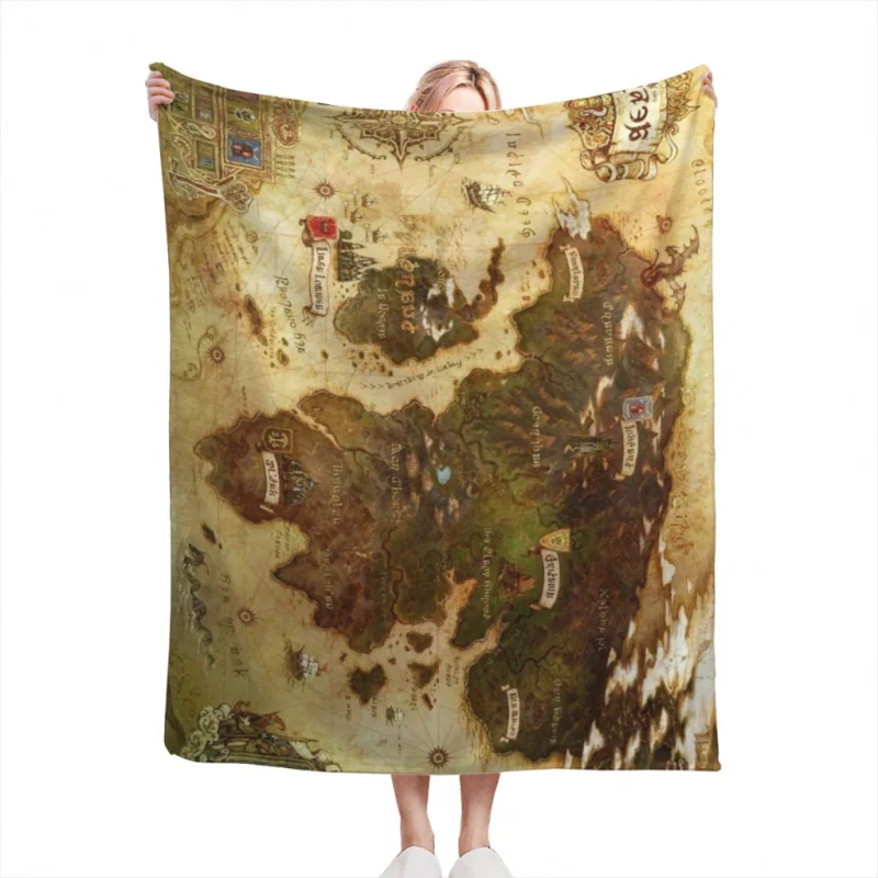 Eorzea FFXIV Map Throw Blanket Soft Flannel Fleece Warm Blanket Bed Couch Camping Travel