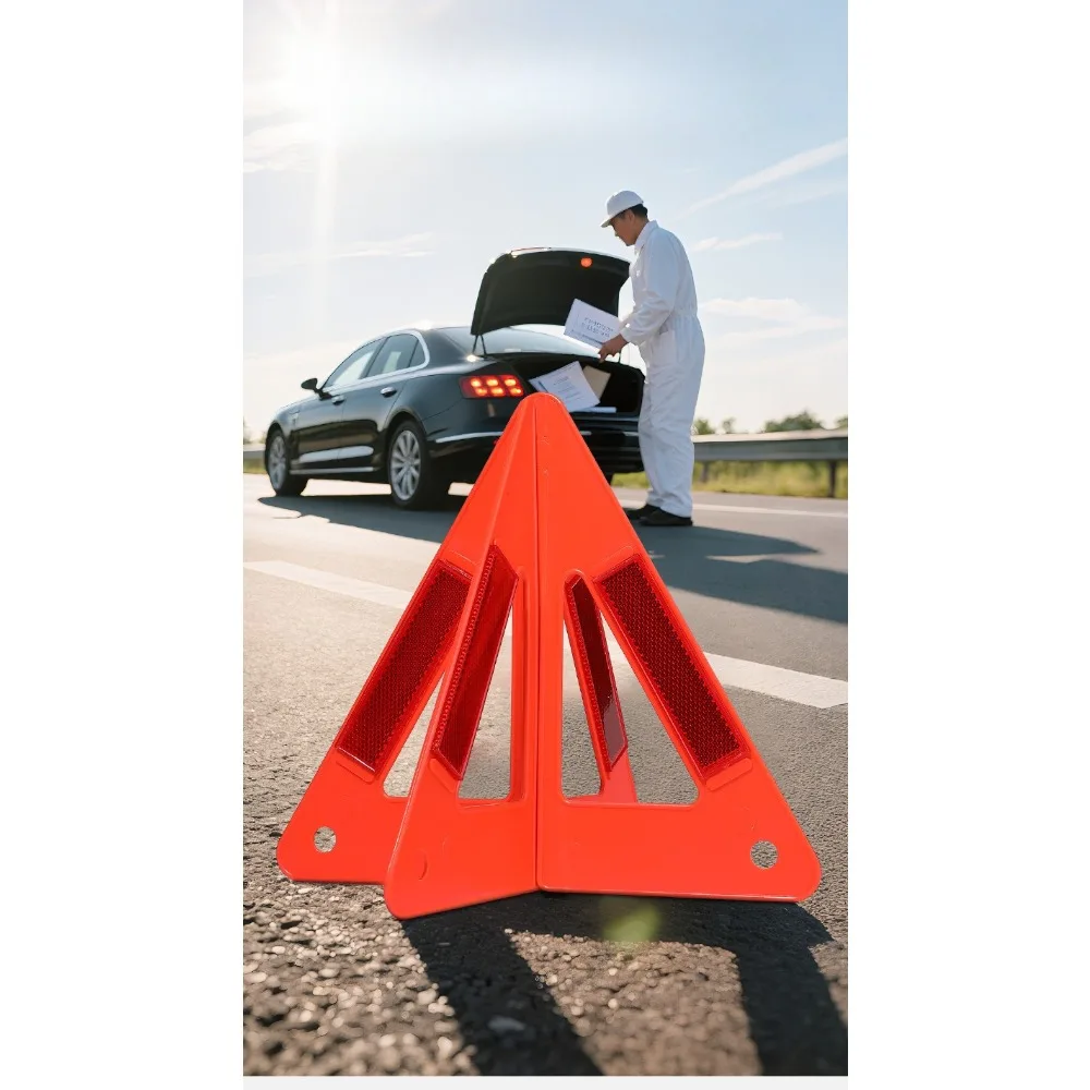 Car Emergency Warning Triangle High Reflective Tripod For Vehicle Breakdown Parking Foldable Storage Safety Necessary Accessory