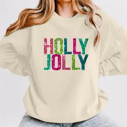 Christmas Casual Long Sleeves Y2k Hoodies Trend Holly Jolly Women'S Sweatshirts Colourful Letters Graphic Oversize Sports Suit