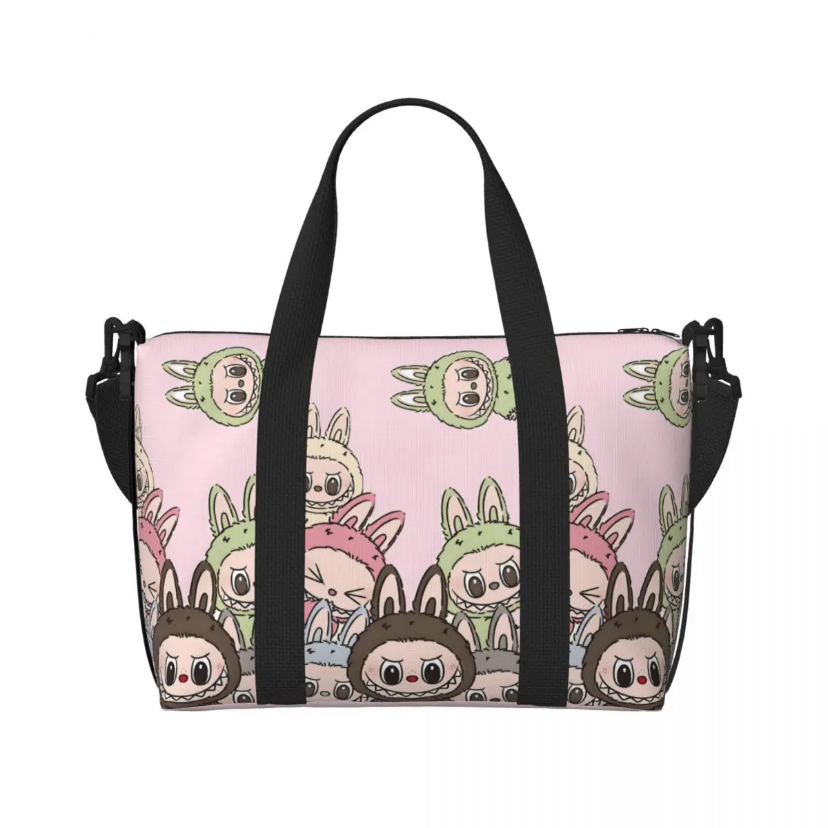 

Custom L-Labubus Cute Cartoon Beach Tote Bag for Women Playful Monster Large Compartment Gym Beach Travel Bags