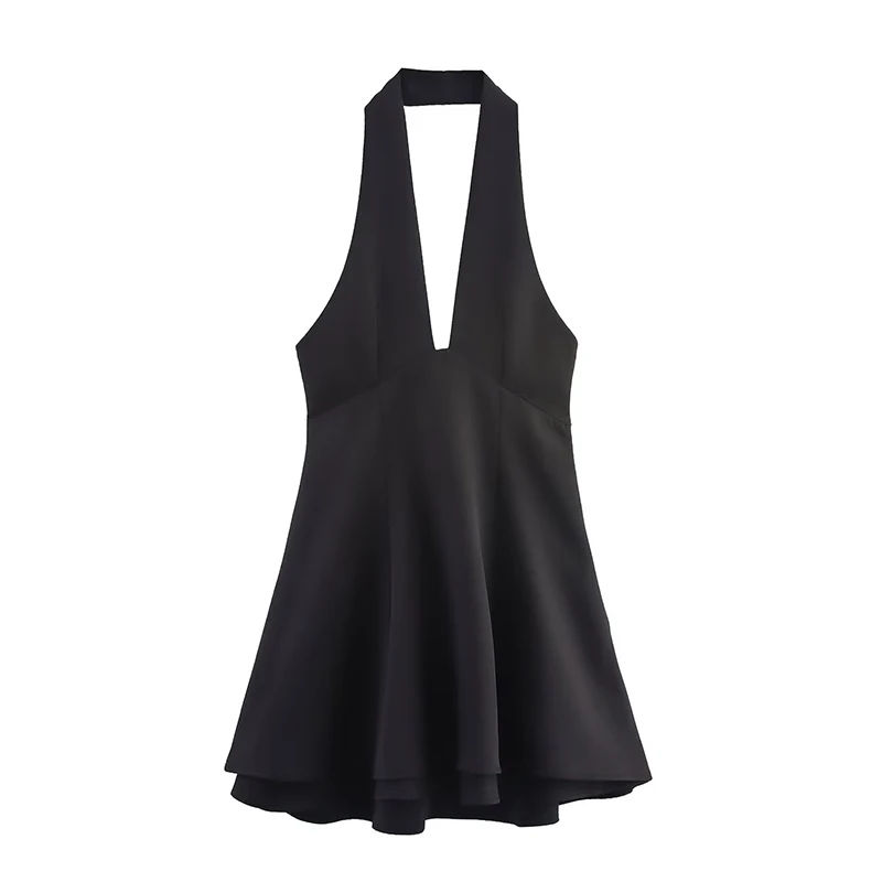 Yenkye sexy sem costas halter mini vestidos de duas camadas para mulheres vermelho marrom preto elegante a linha mini vestido de festa vestidos de natal