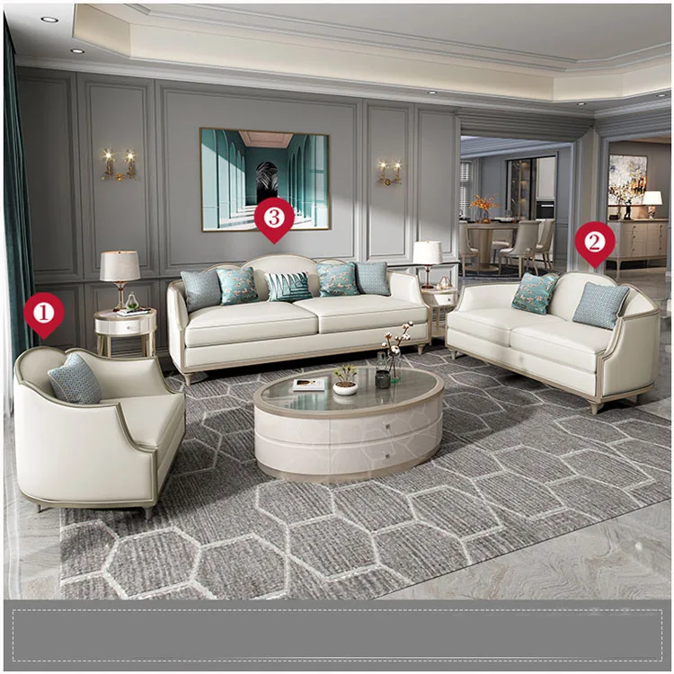 

American Light Luxury Living Room Sofa Combination Modern Comfortable Leisure Sofa Furniture Coffee Table Combination
