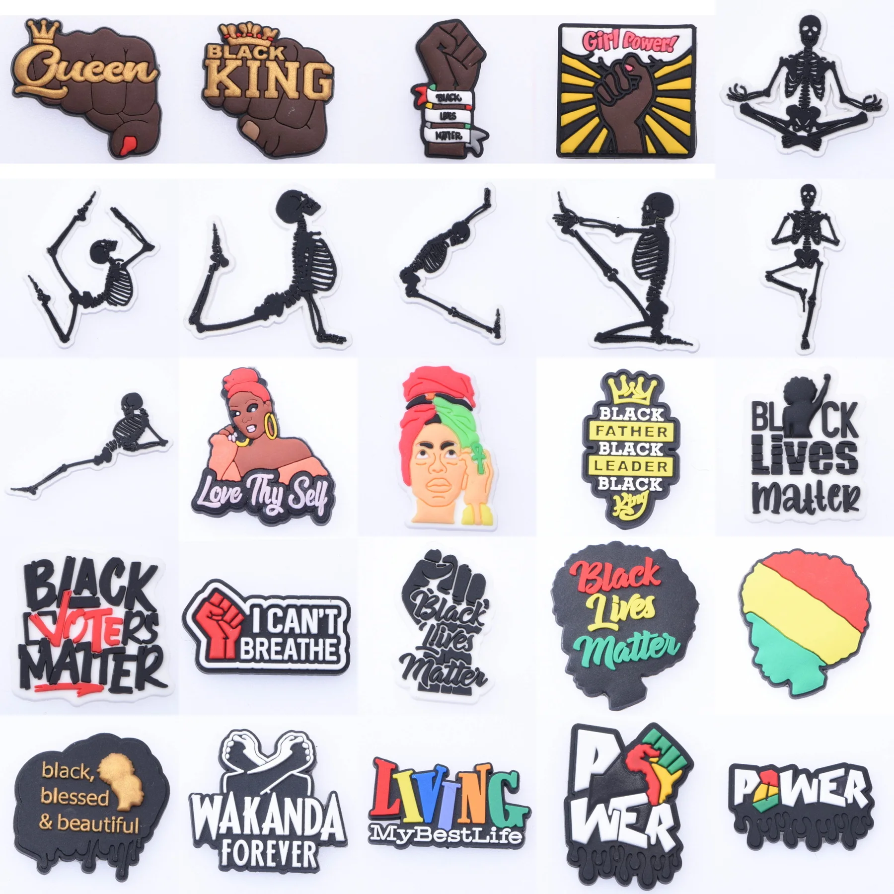 

Horror Skeleton Rainbow Mexican Texas Shoe Charms Black Lives Matter Shoe Decorations Queen King Fist Clog Charms Party Favor